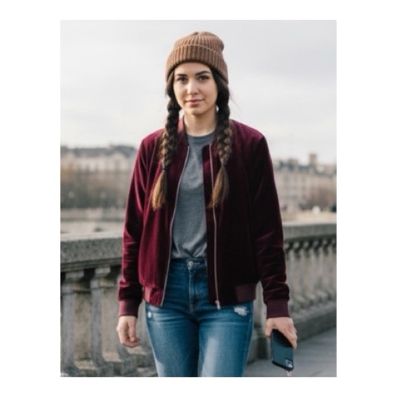 American Apparel Velvet Track Jacket with Pockets Maroon Size Medium - Picture 1 of 15